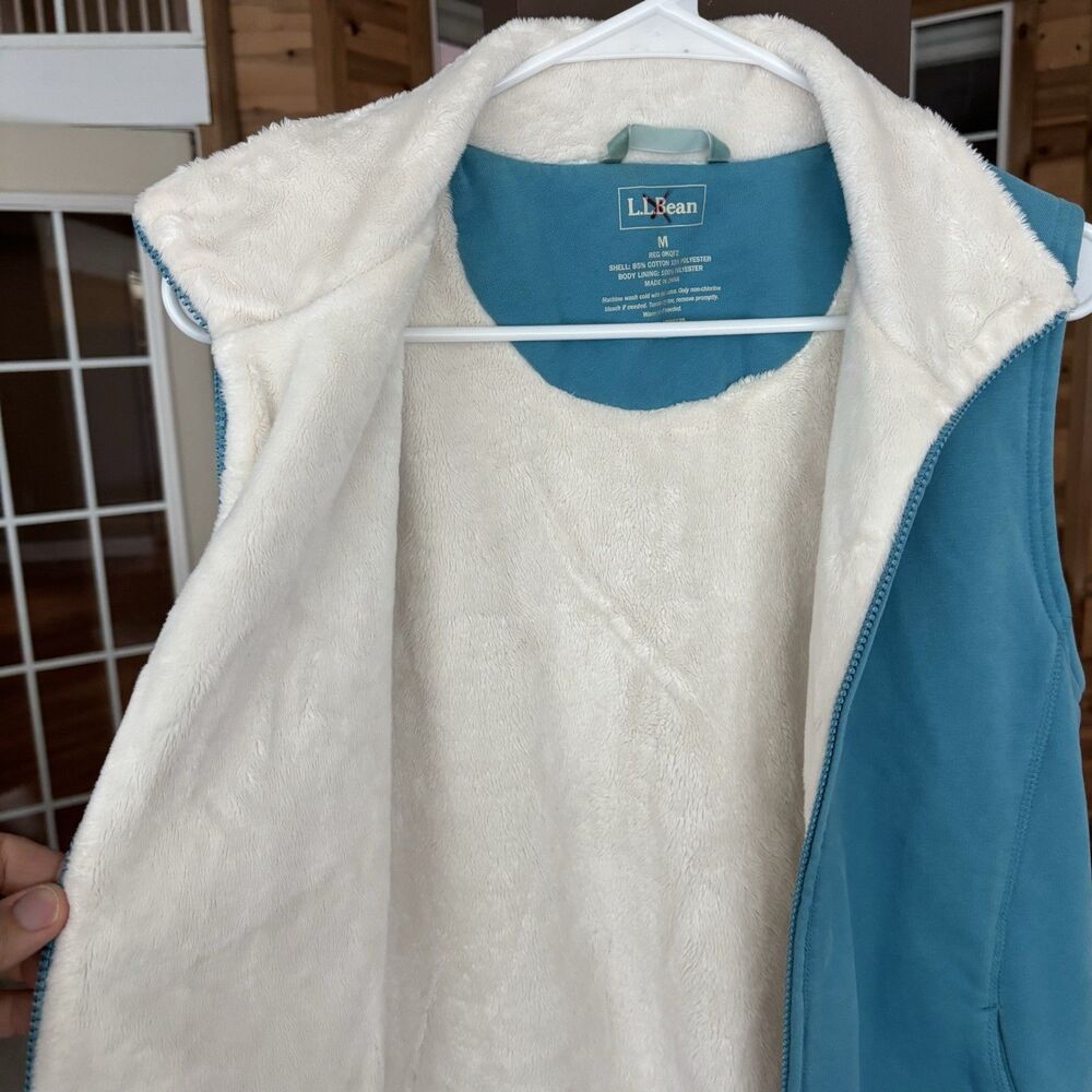 L.L.Bean Vest Women M Sherpa Lined Turquoise Blue Soft Fleece Outdoors Spring - Picture 4 of 8